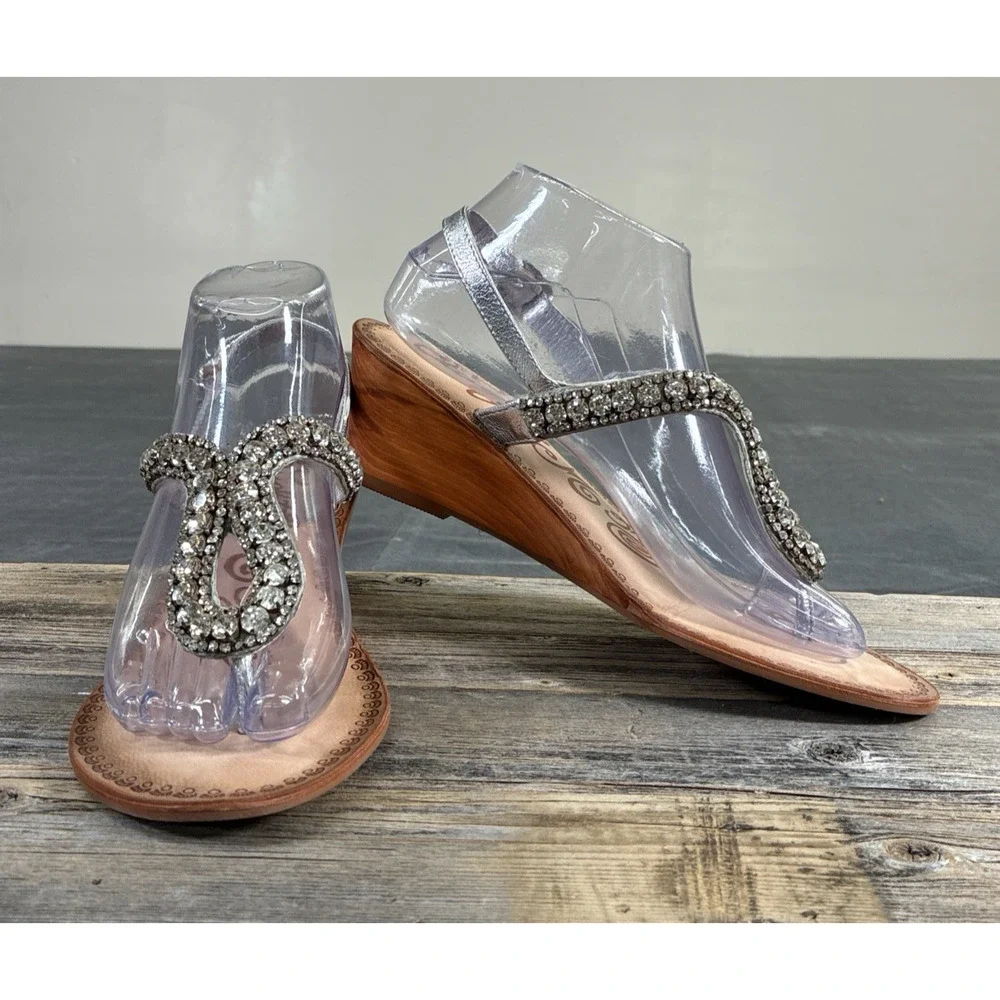 2pr. Naughty Monkey Beaded/Rhinestone Wedge Sandals Size 8.5 Bnfts Charity